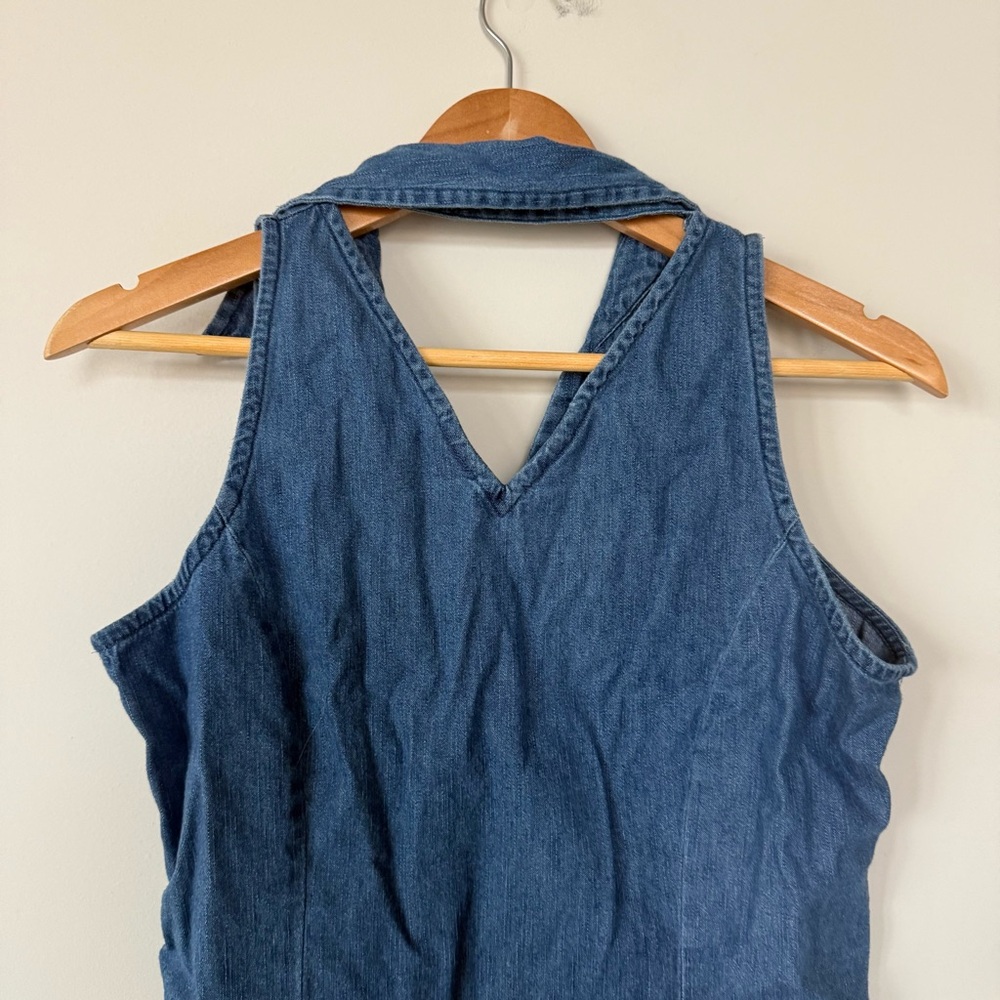 Faded Glory Denim Halter Top Women M Sleeveless Collared Y2k 2000s Bratz Western - Picture 8 of 13